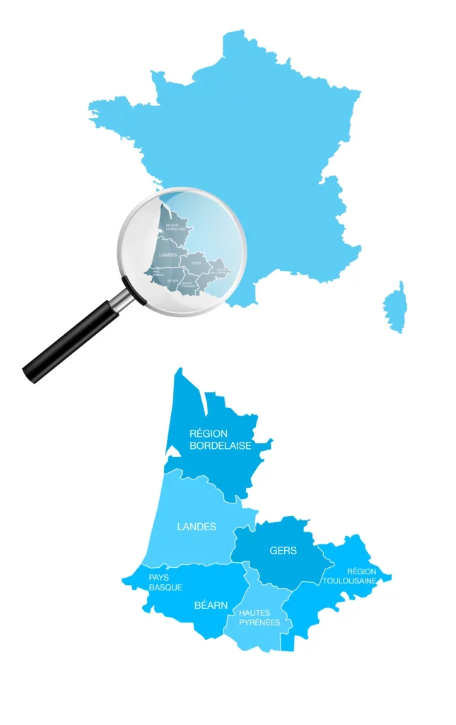 Carte Sud Ouest - PyrenOrizon Voyages - Agence Voyages Tarbes, Pau, Vic en bigorre, Auch, Lannemezan, Sud Ouest, Pyrénée, Occitanie